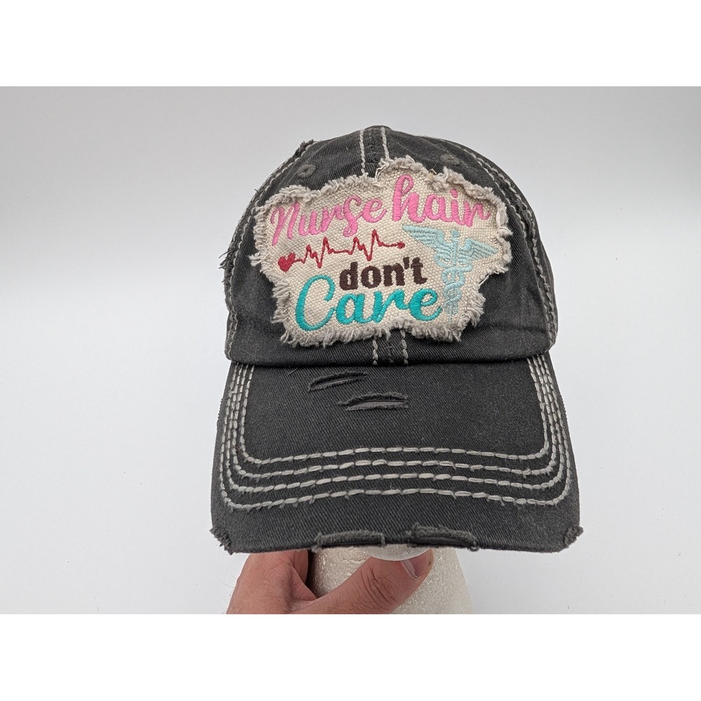 KBETHOS Vintage Nurse Hair Don't Care Distressed Baseball Cap Charcoal Gray Hat